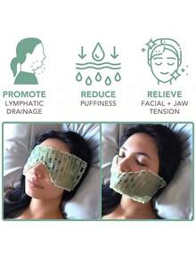 Set de 1/2/3 piezas de máscara facial y para ojos de jade natural, herramienta de terapia con piedras calientes/frías, masajeador de belleza para el cuidado de la piel en el hogar, spa y salón - Verde Oliva - Ver 2