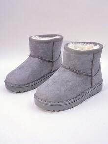 زوج من بوت الثلج المزيفة من الغزال الكلاسيكية للأطفال، لون أحادي، بطانة مبطنة، بوت شتوية دافئة، رأس مستدير قصير، كعب مسطح، طراز كاجوال، مناسبة للطقس البارد