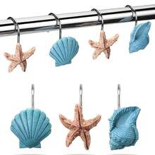 12-Piece Resin Marine Series Hook - Seashell Decor Curtain Shower Curtain Metal Hook - Blue - View 1