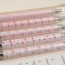 5pcs Pink Theme Retractable Ballpoint Pens - Adorable Cartoon Design With Bow Pattern, Colorful Appreciation Gift, Suitable For Office, School, Gift, Back To School Season