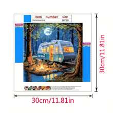 5D DIY Diamant Malerei Set - Idyllischer Campingbus und nächtliche Waldszene | Vollrunde Acryl-Diamanten-Bohrung auf Leinwand | Ideal für Schlafzimmer, Eingangsbereich, Arbeitszimmer, Badezimmer Wanddekoration | entspannende Bastelaktivität | perfektes Geschenk, nagelneues Diamant-Malerei-Set