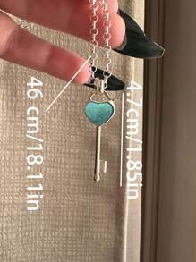 1 pieza Collar con colgante en forma de corazón de turquesa, collar de plata elegante y dulce para mujeres, adecuado para desgaste casual, fiesta y combinación diaria