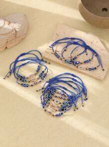 12pcs/Set Women's Casual Zinc Alloy & Rhinestone Evil Eye Bracelets