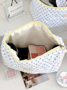 Bolsa de cosméticos de mano con lunares, color amarillo limón, de textura suave y artística, diseño de cremallera de color fresco y contrastante, gran capacidad para uso doméstico, viajes y uso diario, adecuada para mujeres, bolsa de viaje para la escuela, vacaciones, regreso a la escuela, bolsa de maquillaje, bolsa de viaje para mujeres - Multicolor - Ver 3