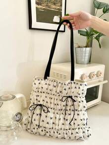 Túi Tote Niche Back To School dành cho nữ, sức chứa lớn, nhẹ, túi đeo vai đi làm thường ngày có nơ xếp ly dành cho sinh viên đại học - Nhiều màu - Xem 3