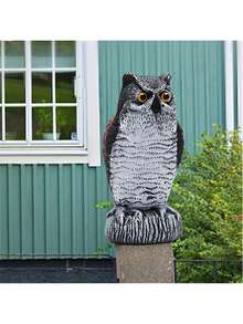 360° 旋转头逼真猫头鹰惊吓鬼，旋转头猫头鹰驱鸟器，塑料驱鸟器，逼真设计的花园保护器，用于户外害虫控制，户外装饰 - 非常适合花园、庭院和家居装饰 | 室内/室外使用 | 无需电源