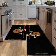 1pc Halloween Skull Pattern Printed Non-Slip Linen Kitchen Rug, Bathroom Mat, Doormat, Home Decor, Halloween Decoration, Halloween Gift, 3D Printed Rectangular, Suitable For Living Room, Bedroom, Hallway, Bathroom, Laundry Room - Polyester Carpet, Indoor & Outdoor Use