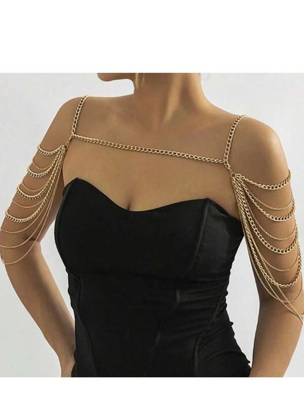 1 Stück asymmetrische, sexy, mehrschichtige Quasten Körperkette, modischer Charm Schmuck für Frauen, perfektes Geschenk für Freunde, Party oder Festival