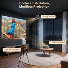 XGODY Gimbal 5 Pro 350ANSI Brightness Smart Projector Beamer, 180° Rotation Portable Projector, Native 1920*1080P Support 4K,Built In Android 11.0 And Wifi 6 & Wireless BT 5.4 ,1GB RAM+8GB ROM Storage, 180° Angle Adjustment Automatic Keystone Correction And Automatic/Electronic Focus Home Cinema Theater In/Outdoor Video Projector For Halloween Christmas New Year'S Birthday Gifts