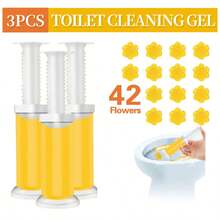 42 Count Fresh Flower Gel Stamp Toilet Cleaner, Air Freshener, Fresh Bathroom Toilet Cleaning Gel Stamp, Helps Keep Toilet Clean, Prevents Scale And Toilet Ring, 6 Fragrance Options, Includes 1 Dispenser And 4 Gels - Chanh vàng - Xem 3
