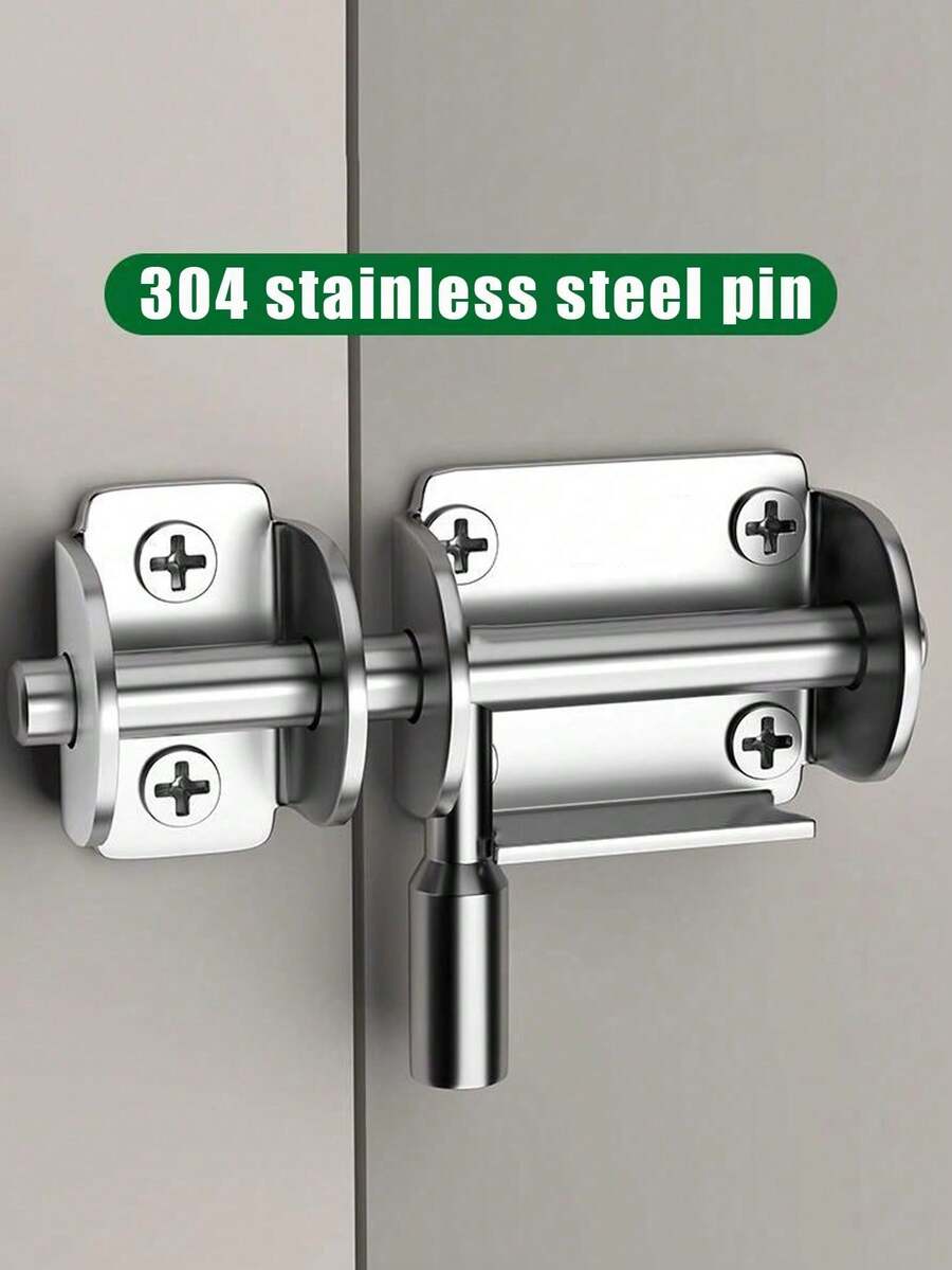 1/2pcs Stainless Steel Door Latch, Vintage Thickened Surface Mount Door Bolt, Suitable For Bathroom, Wooden Doors & Windows, Security Door Latch, Left & Right Bolt, Screw Mounted Installation - Silver - View 1