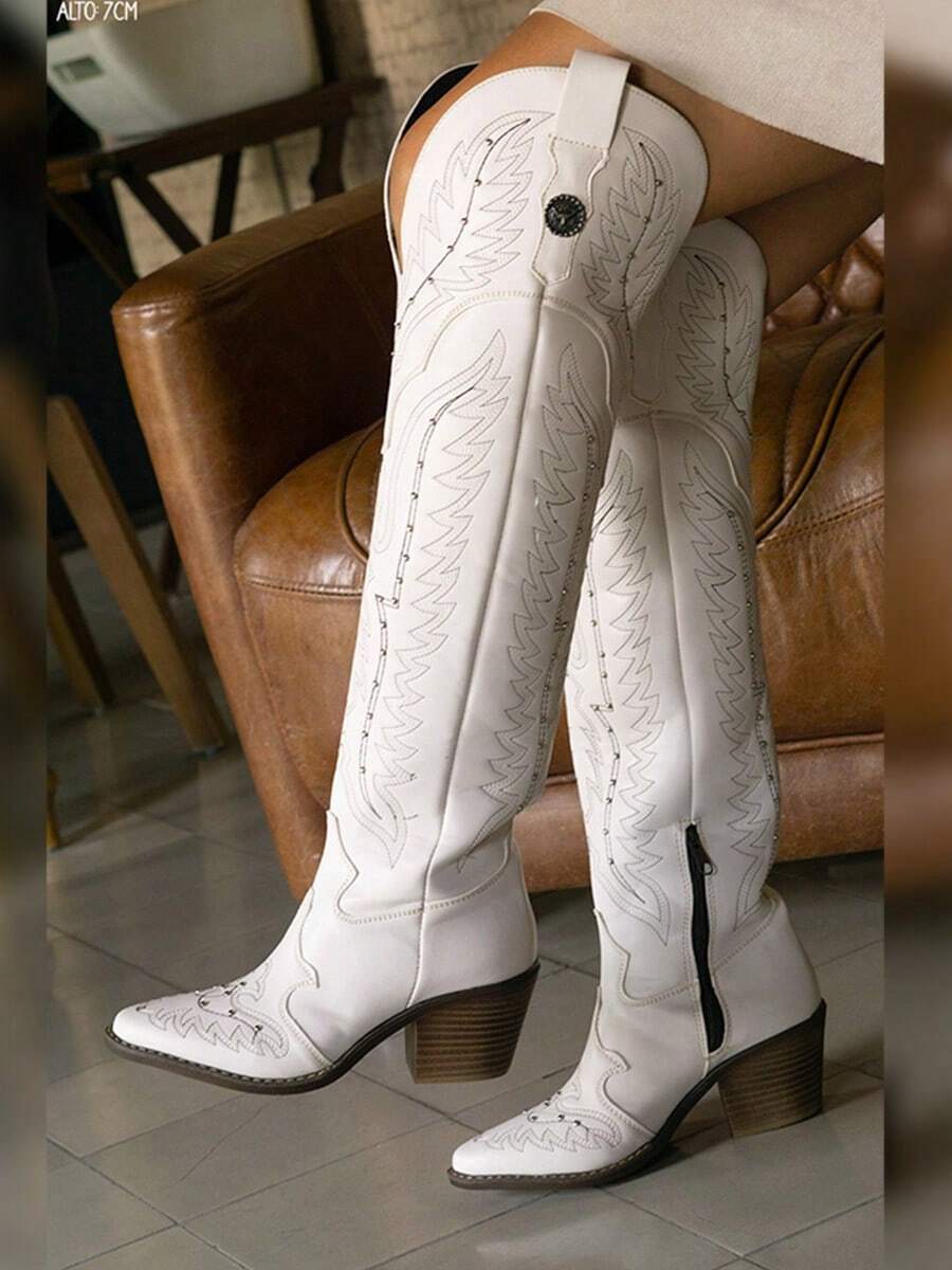 Women Over-The-Knee Boots - Latte - View 1
