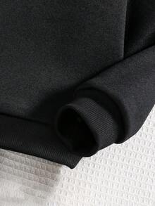 青少年女孩字母图案印花连帽卫衣 - 黑色 - 查看 4