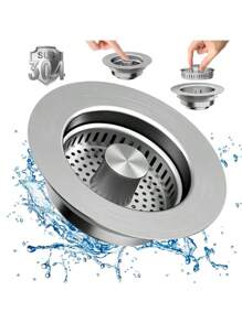 3-In-1 Stainless Steel Kitchen Sink Drain Strainer, Stopper & Odor Filter - Fit For US Standard 1/2 Inch Drains, Anti-Clogging Design With Multiple Compartments For Efficient Drainage, Kitchen Sink Accessory | Modern Sink Design | Highquality Steel