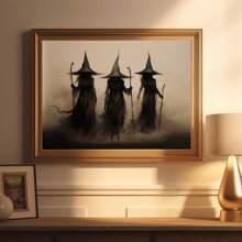 1 件/套复古万圣节女巫海报 - 鬼脸 - 万圣节、恐怖海报帆布画创意海报和印刷墙艺术画适用于现代客厅家居装饰礼物生日毕业，无框架