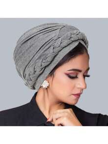 1 件波西米亚风编织简约头巾帽优雅纯色弹性头巾轻质预绑头巾无檐帽女士化疗帽