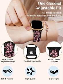Band Compatible With Apple Watch Bands For Women 40mm 41mm 38mm 42mm 44mm 45mm 46mm 49mm, Engraved Cute Pattern Silicone Dressy Strap For I Watch Series 10 9 8 7 6 5 4 3 2 SE Ultra