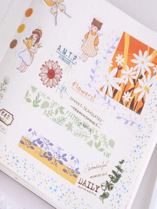 5 pièces/set de ruban décoratif Washi transparent et imperméable à fleurs, matériaux de décoration faits main et vifs pour le DIY