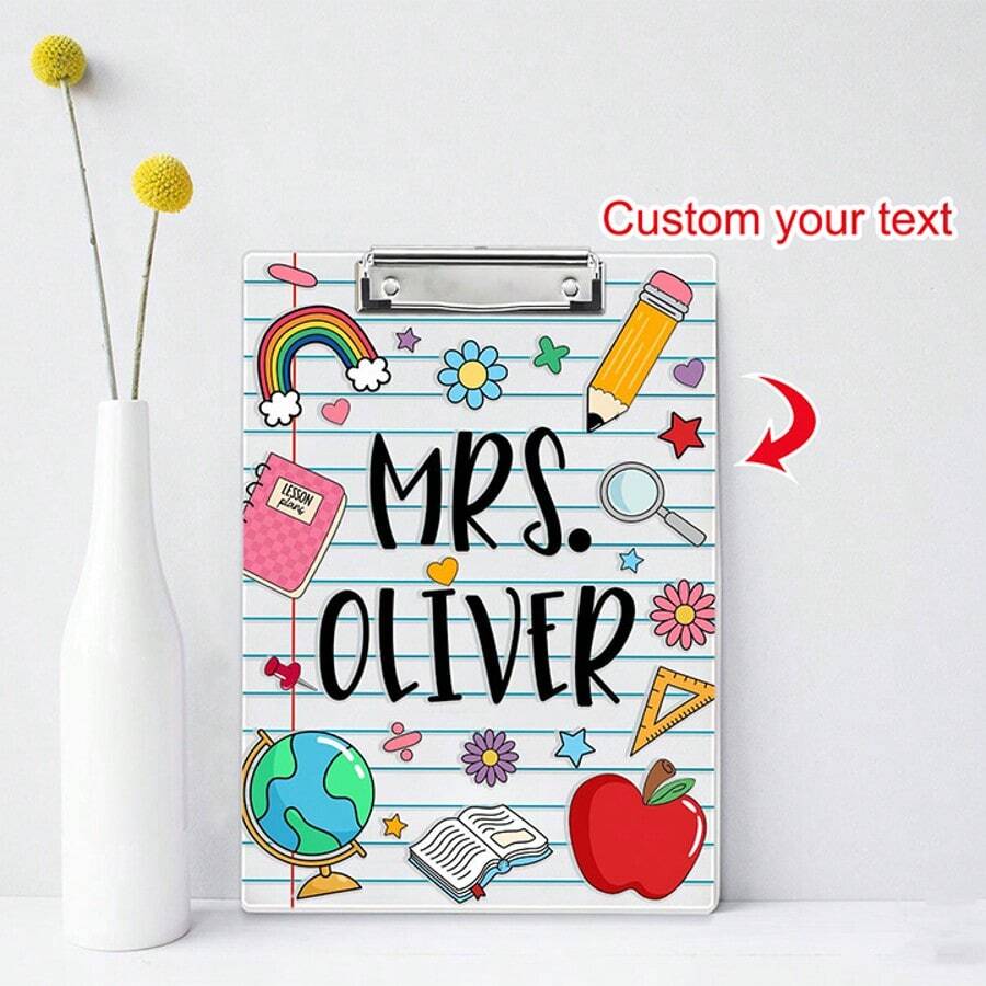 1pc Customized Acrylic Clipboard With The Teacher'S Name Printed On It,Personalized Teacher Clipboard, Teacher Appreciation Gifts, Teacher Gift, Custom Teacher Clipboard With Name, Teacher Acrylic Clipboard Gift - Notebook Clip - View 1