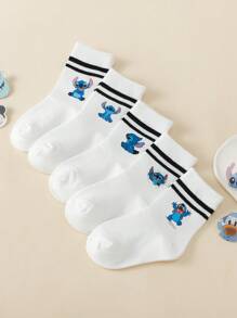 5 Paar Kinder weiße Socken mit bedrucktem Strickmuster, knöchelhoch, unisex