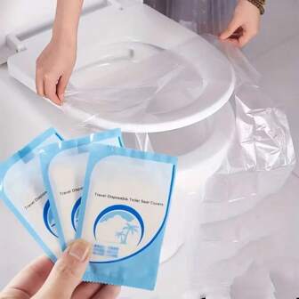 [10/20/30/40/50/60/80/100/200pcs] Disposable Toilet Seat Covers, Travel, Hotel, Camping Waterproof Toilet Seat Mat Liners, Airplane Essential Accessories, Bathroom Accessories, Individually Packed, Hygienic And Convenient