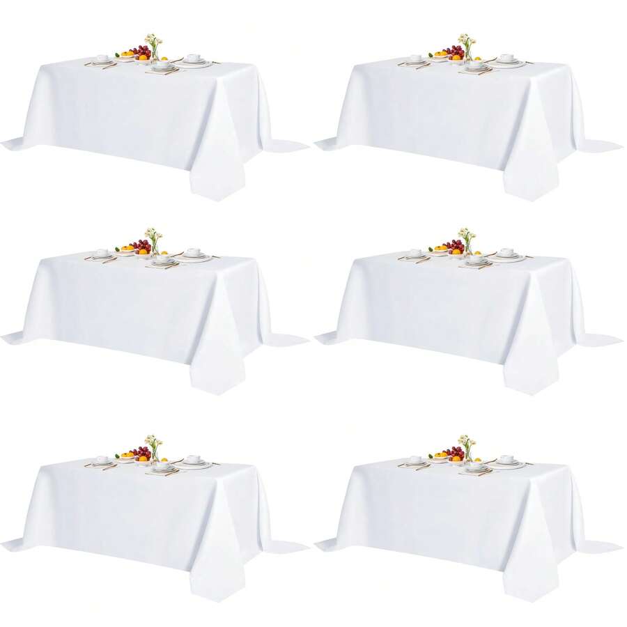 6 Pack White Rectangle Tablecloths For 6-8 Foot Tables, Rectangular Polyester Table Cloth Stain And Wrinkle Resistant Washable Fabric Table Covers For Wedding Dining Parties - White - View 1
