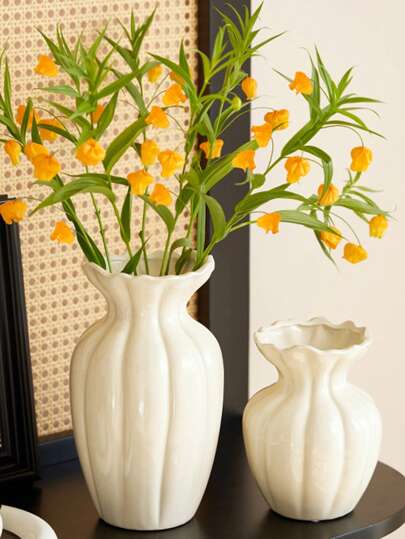 1pc Ceramic Vase, Crème Bohemian Desktop Flower Arrangement, Room, Home, Kitchen, Wedding, Dining Table, Office, Garden, Outdoor ation, Home Room Vase Glass view 5