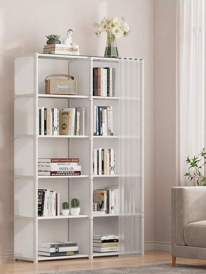 1 pièce Organisateur de placard portable, bibliothèque multifonctionnelle avec cube, étagères de rangement avec rideau, 80 cm L x 40 cm P, assemblage autoportant, pour chambre à coucher, salon, cuisine, bureau, fêtes, cadeau de Noël