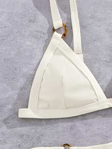 Conjunto de bikini sexy de verano con círculos conectados para mujer - Blanco - Ver 4