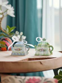 5pcs Tea Party Gift Box, Vintage Floral Teapot Box, Flower Tea Party Gift Box, European Candy Box, Teapot Candy Box, Tea Party Decoration, Suitable For Afternoon Tea Time, Garden, Bride's Wedding, Birthday, Party