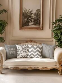 4 件现代几何拉链枕套 - 方形装饰枕套，几何图案，复古天鹅绒材质，可机洗，简约时尚线条设计，拉链开合，家居装饰靠垫套，适用于沙发、床、汽车、客厅、卧室，无枕芯