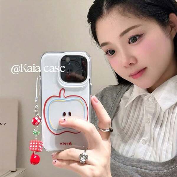 1 pieza Funda de teléfono suave con diseño de conejo 3D y helado, 1 pieza Funda de teléfono con diseño de manzana roja graffiti para 16 Pro Max, 15, 14, 13, 12 Nuevos modelos