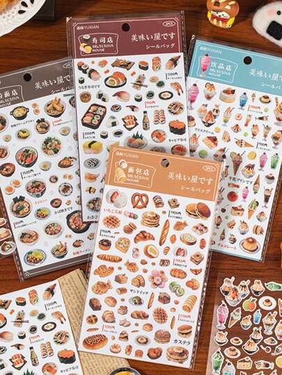 2pcs Vintage Style Delicious Food Decorative Stickers, Versatile Scrapbooking Materials For Handmade Diary, DIY Decoration School Supplies, Back To School