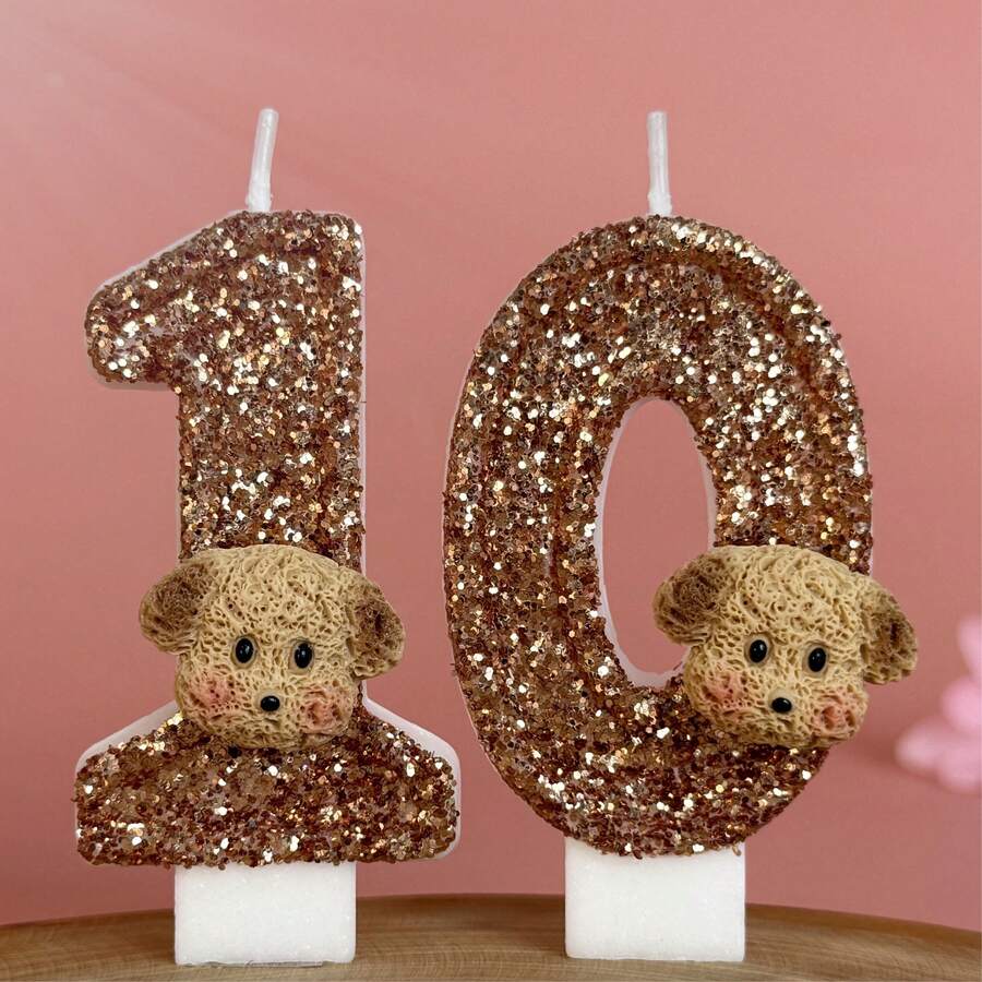 Velas con número en color café con estilo "Ins", velas decorativas de cumpleaños con perrito lindo para decoración de mesa