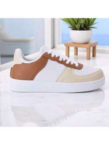 Unisex Casual Sneakers Modern Style Comfortable Look Men Women Party Fashion - 白色/焦糖色 - 查看 2