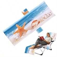 1 Stück schnell trocknender ultrafeiner Faserabdeckung für Strandstühle mit Seestern- & Muscheldesign, Blau Wellen Muster - modernes Design, ideal für Pool & Reise Utensilien, tolles Geschenk für Urlaub & Reise