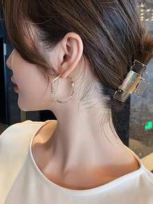 1 par de pendientes de aro con diseño ondulado de moda, adecuados para uso diario - Amarillo Oro - Ver 3