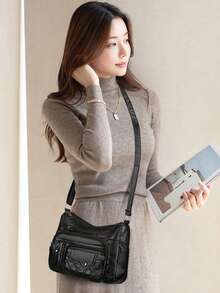 Bolsos bandolera para mujer diseño moderno piel sintética suave con muchos bolsillos accesorios moda femenina bolso casual multiusos organización regalo elegante funcional práctico - Marrón - Ver 4