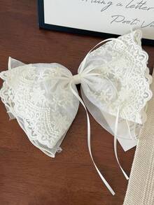 1 件纯色网状涤纶（聚酯纤维）蕾丝大蝴蝶结发夹 | 优雅后脑勺马尾发夹 | 蓬松弹簧夹，打造童话发型，发饰，爪夹，发夹，发夹，发夹 - 彩色 - 查看 6