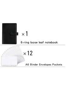 1pc A6 Faux Leather Budget Planner Set With 12 Zipper Bags - Cash/Card Organizer For Daily Office Use