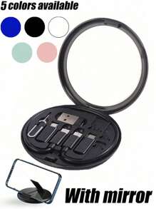 طقم كابل بيانات متعدد الوظائف مع صندوق تخزين الشحن، شحن سريع 60 واط، يمكن استخدامه كحامل لموديل الهاتف المحمول، طقم كابل شحن محمول بسيط، محول USB Lightning، طقم محول، ضروريات غرفة السكن الجامعي - متعدد الألوان - مشاهدة 15