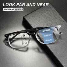 1pc Classic Multi-Focus Reading Glasses, 2-In-1 Progressive Function Lens, Ultra-Light Frame With Flexible Temples For Comfortable Wear, Fashionable Black & Purple Design - Black Purple - View 6