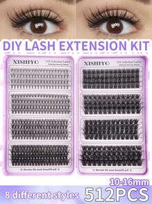 616/512/488pcs Lash Clusters, D Curl, Single Lash Clusters, D Curl 10-16mm Effect DIY Handmade False Eyelashes, Dense Curl, Soft Thick 40W Customizable Eyelash Extension, Ultra-Light False Eyelashes, 10-16mm Mixed Length, 0.07mm D Curl, 32 Rows, Faux Mink, Single Cluster Design, Suitable For Daily Wear, Parties And All Occasions, W04 Thick Cluster False Eyelashes