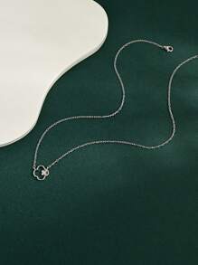 1 pieza Elegante y de moda collar de plata esterlina 925 con diseño geométrico hueco de trébol y circonita cúbica, perfecto para fiestas, regalo personalizado para mejorar el estilo de la mujer
