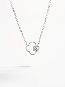 1 pieza Elegante y de moda collar de plata esterlina 925 con diseño geométrico hueco de trébol y circonita cúbica, perfecto para fiestas, regalo personalizado para mejorar el estilo de la mujer
