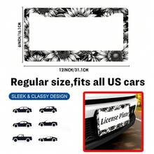 1PC Sunflower License Plate Frame Personalized Black White Floral License Plate Frames Auto Accessory Bracket License Plate Holder With Screws Women Men 6x12 Inch 2 Holes - 12x6 inch - Xem 2