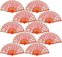 10 Pack Folding Fans – Handheld Spanish Style Fans,Bulk Hand Fans For Wedding, Tea Party, Dance, Church,Performance, Home Decorations, Festival, Gift,Red - 紅色 - 查看 1