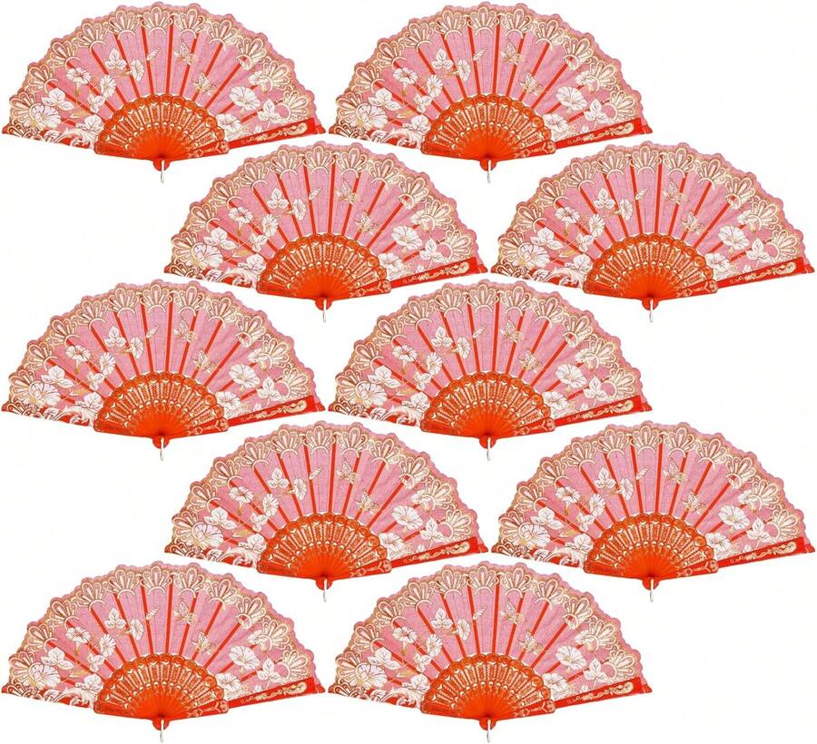 10 Pack Folding Fans – Handheld Spanish Style Fans,Bulk Hand Fans For Wedding, Tea Party, Dance, Church,Performance, Home Decorations, Festival, Gift,Red - 紅色 - 查看 1