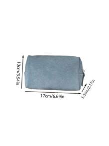 Japandi Style Solid Color Makeup Bag, Large Capacity, Soft Fabric, Zipper Closure, Minimalist Retro Cosmetic Bag For Home, Travel, Outdoor Use, Women