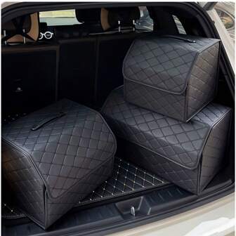 Organizador De Porta-Malas De Carro, 1 Peça, Caixa De Grande Capacidade, Ferramentas Multiuso, Bolsa De Armazenamento, Arrumação E Arrumação, Bolsa Dobrável De Pu Para Caixa De Armazenamento De Emergência